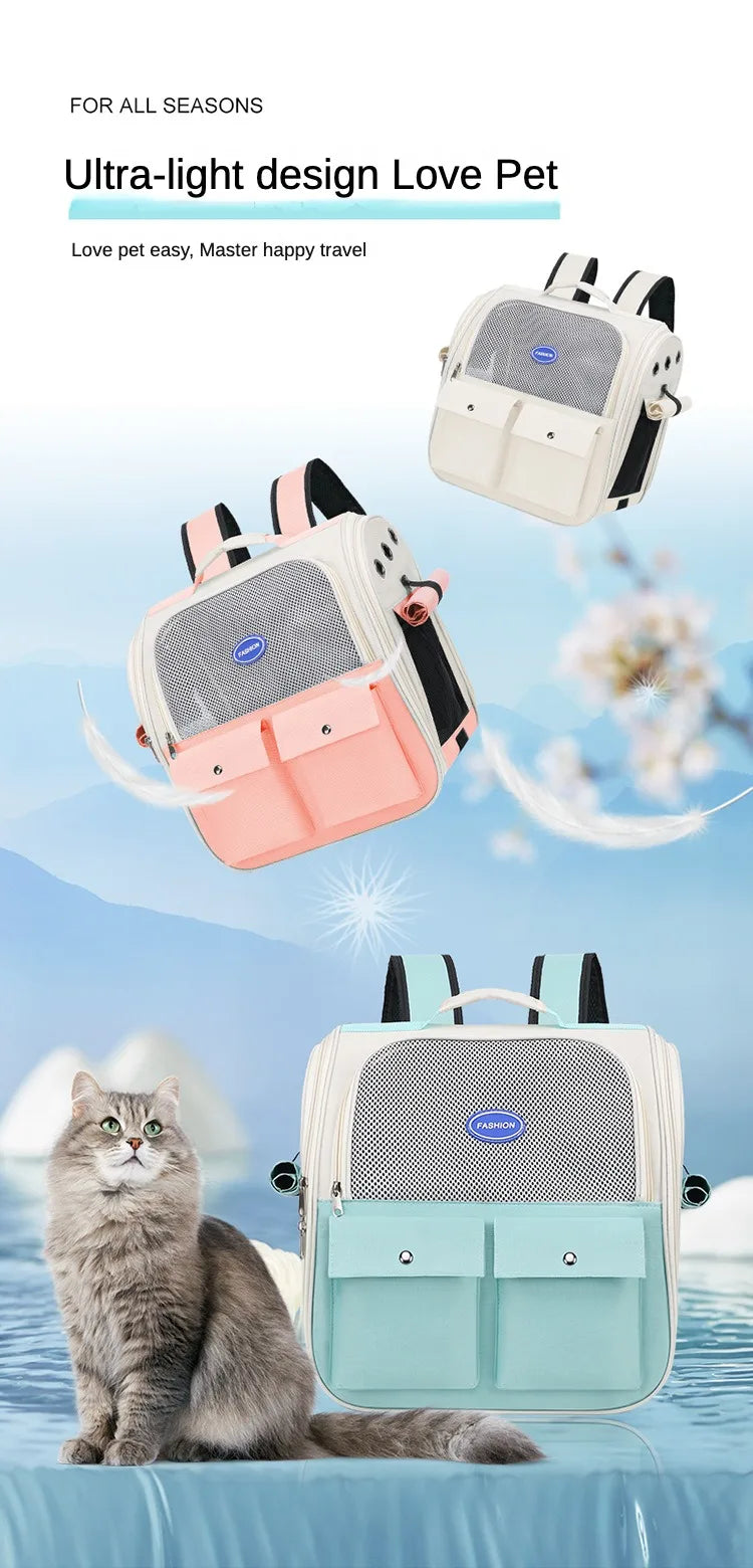 Pet Backpack Outdoor Large Cat Backpack Cat Transporter Breathable Foldable Carrying Bag Backpack Cat And Small Dog Supplies