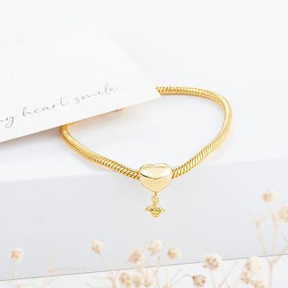 Nouvelle chaîne de sécurité plaquée or, fermoir cœur, arbre généalogique, perle breloque flocon de neige compatibles avec les bracelets européens originaux en argent 925 - Bijou à offrir