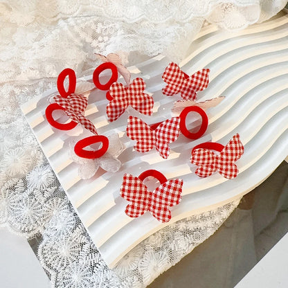 Lot de 10 élastiques à cheveux rouges pour filles, motif couronne et papillon, pour le Nouvel An. Sans danger pour les cheveux. Cordon en caoutchouc pour queue de cheval.