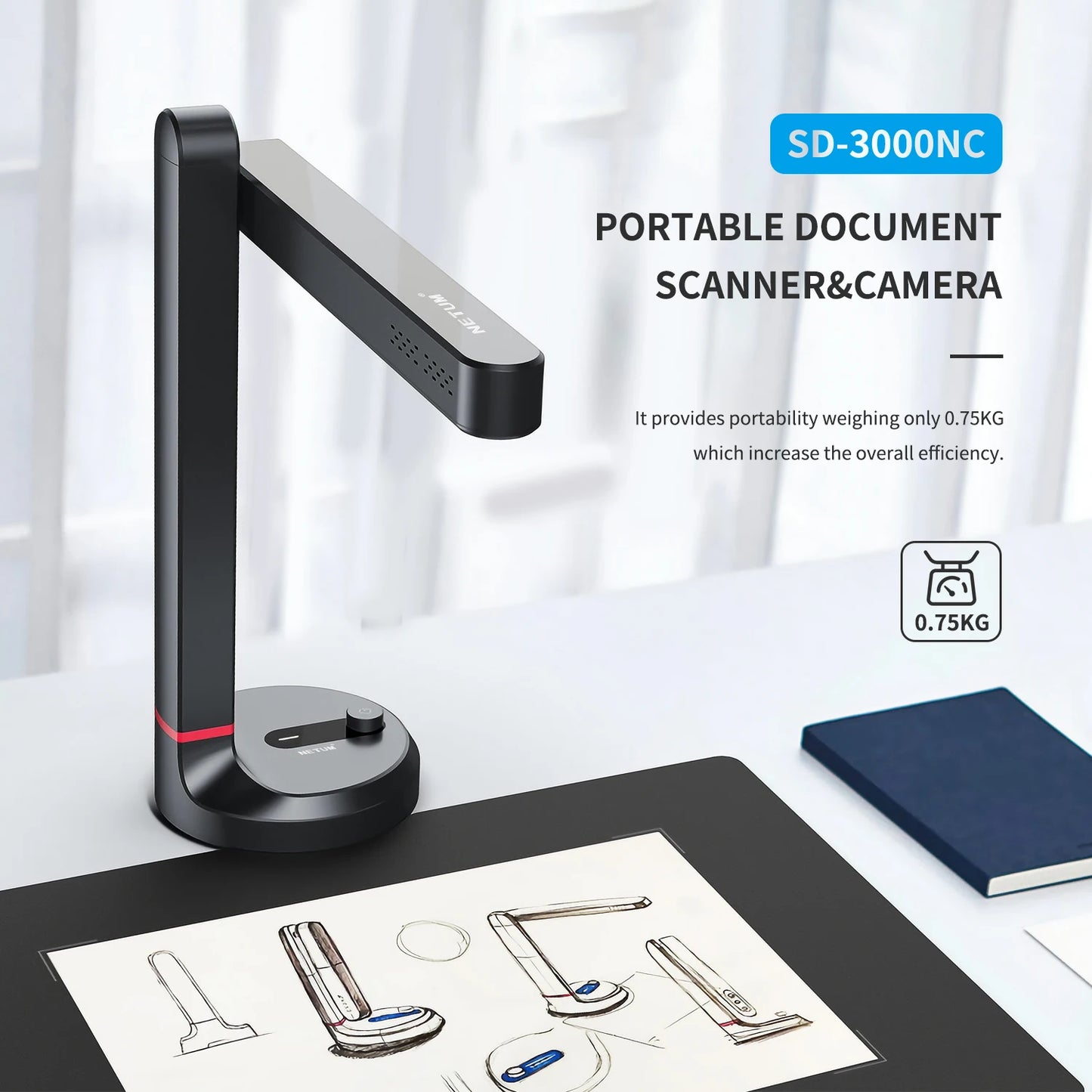 Scanner de livres NETUM T101 avec mise au point automatique, format A4/A3 maximum, OCR intelligent et lampe de bureau LED pour la maison ou le bureau. Idéal pour la famille et le bureau à domicile.