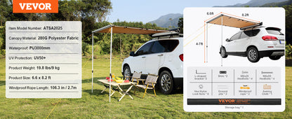 VEVOR Vehicle Awning  Retractable Car Side Awning Car Awning with Waterproof Storage Bag  Suitable for Truck SUV Van Campers