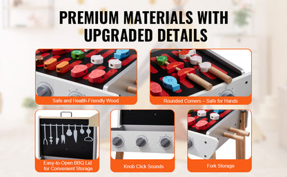 SucceBuy Cuisine de simulation Barbecue Ensemble de jeu de grill en bois, jouet Montessori pour enfants, cadeau pour filles