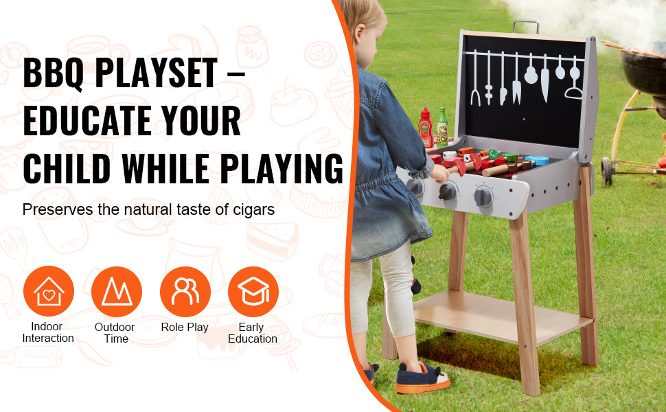 SucceBuy Cuisine de simulation Barbecue Ensemble de jeu de grill en bois, jouet Montessori pour enfants, cadeau pour filles