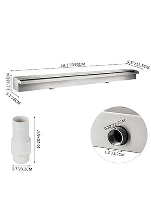 SucceBuy Waterfall Pool Fountain Stainless Steel Pipe Connector Spillway Garden Outdoor Pond Rectangular Swimming Pool Fountain