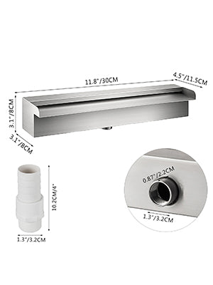 SucceBuy Waterfall Pool Fountain Stainless Steel Pipe Connector Spillway Garden Outdoor Pond Rectangular Swimming Pool Fountain